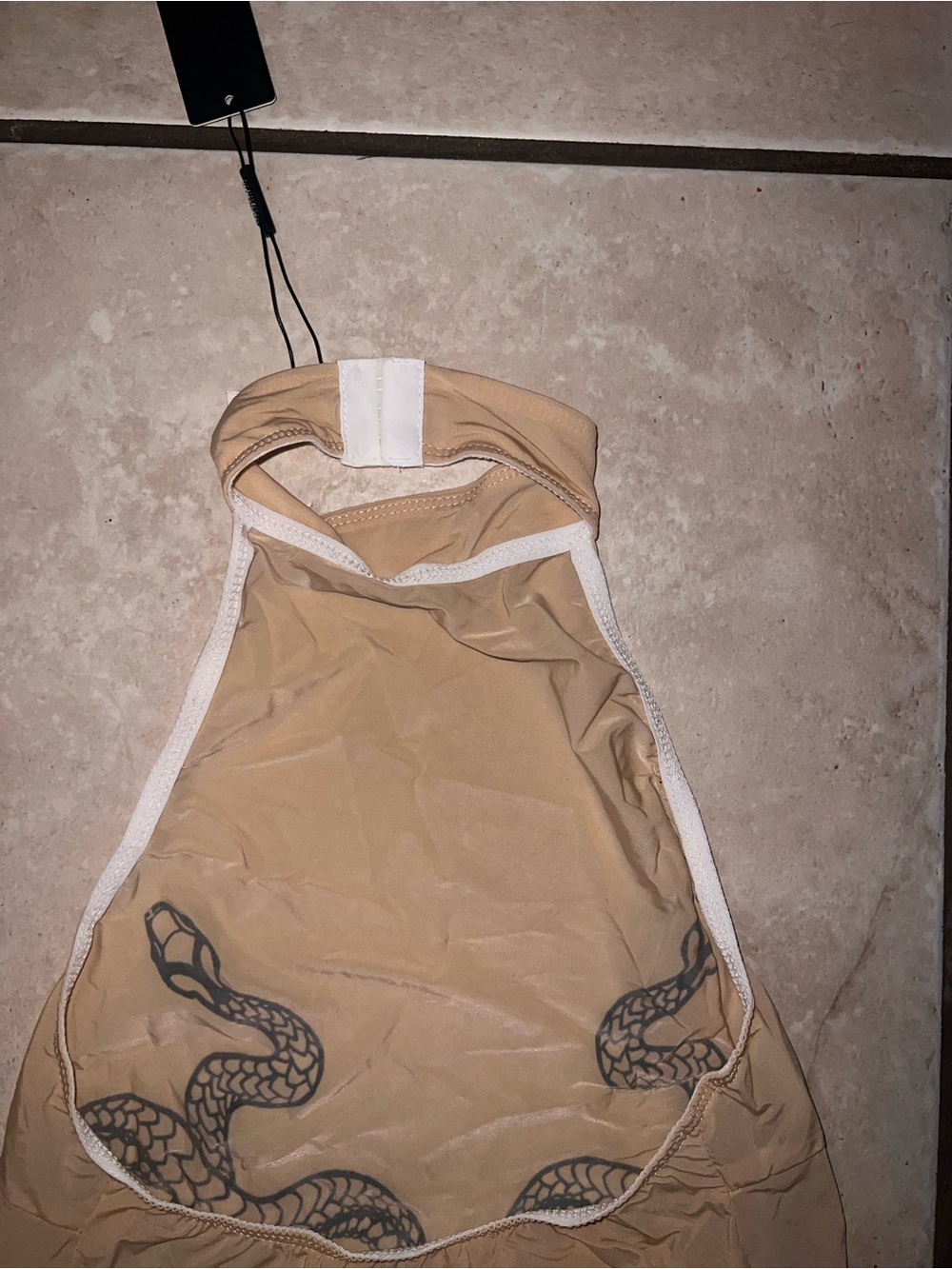 Beige Snake Print Halter Bodysuit - - Picture 5 of 5